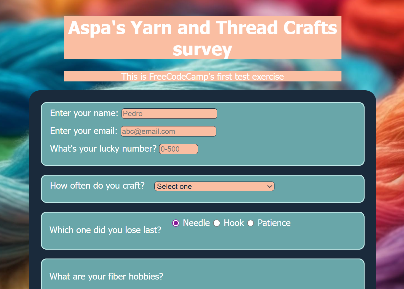 Preview of the Fiber Crafts Community Input Form project